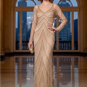 Elegant Gold hand beaded  Evening‎ Gown